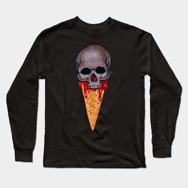 Halloween watercolor ice cream skull Long Sleeve T-Shirt by deadblackpony